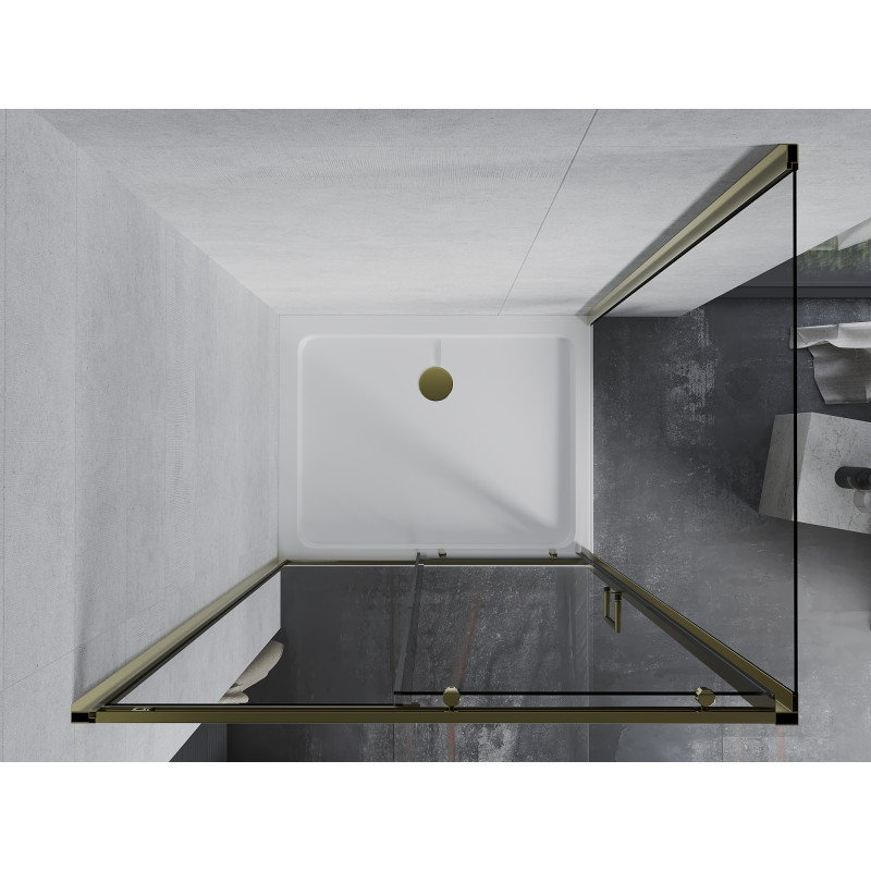 Mexen Apia 90 x 80 cm-es tolóajtós zuhanykabin, átlátszó, arany + Flat zuhanytálca, fehér - 840-090-080-50-00-4010G