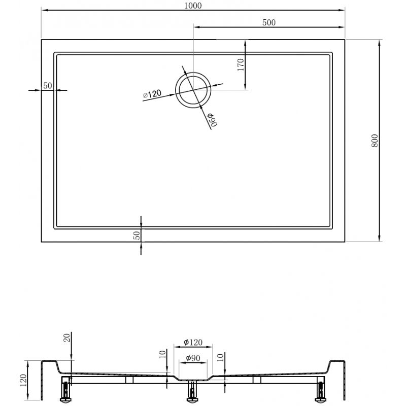 Mexen Flow+ téglalap alakú zuhanytálca 100 x 80 cm, fekete matt - 46R708010H