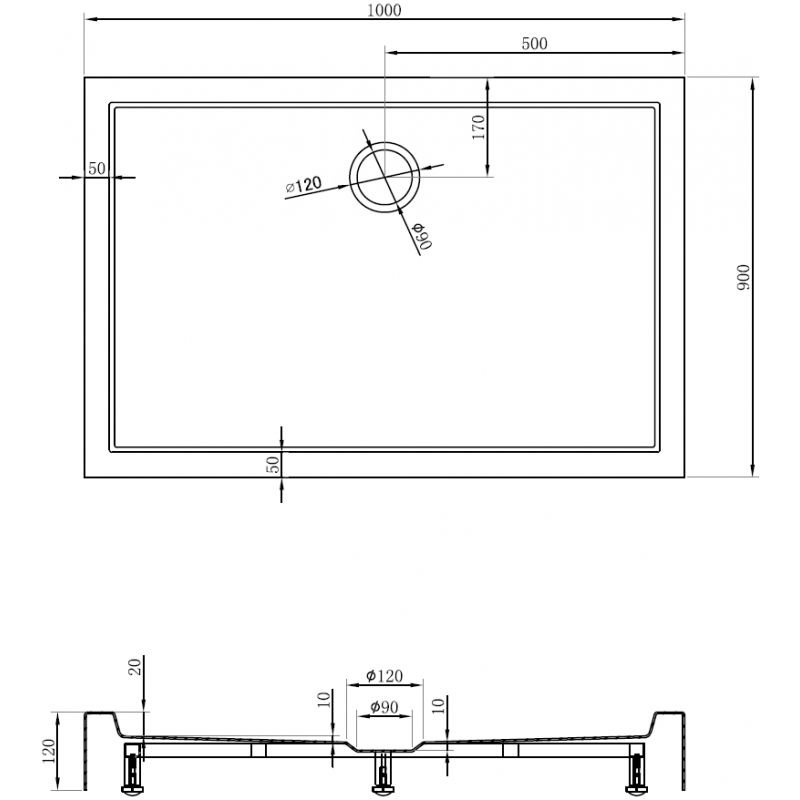 Mexen Flow+ cadă de duș dreptunghiulară 100 x 90 cm, alb lucios - 46R109010H