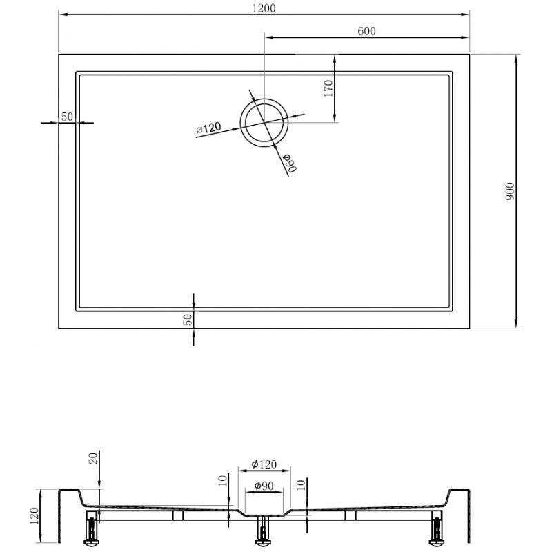 Mexen Flow+ cadă de duș dreptunghiulară 120 x 90 cm, negru mat - 46R709012H