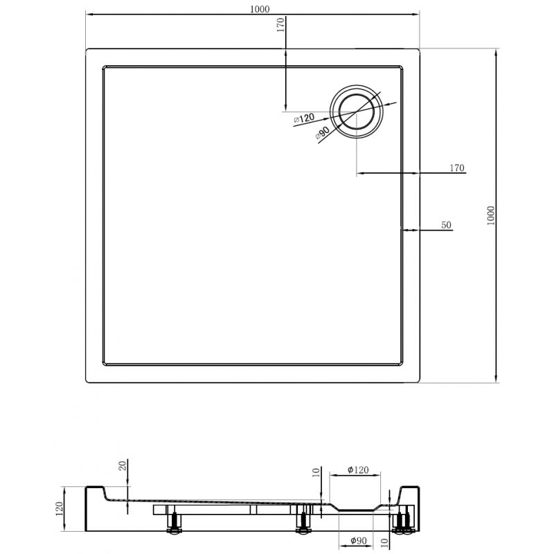 Mexen Flow+ cadă de duș pătrată 100 x 100 cm, negru mat - 46S701010H