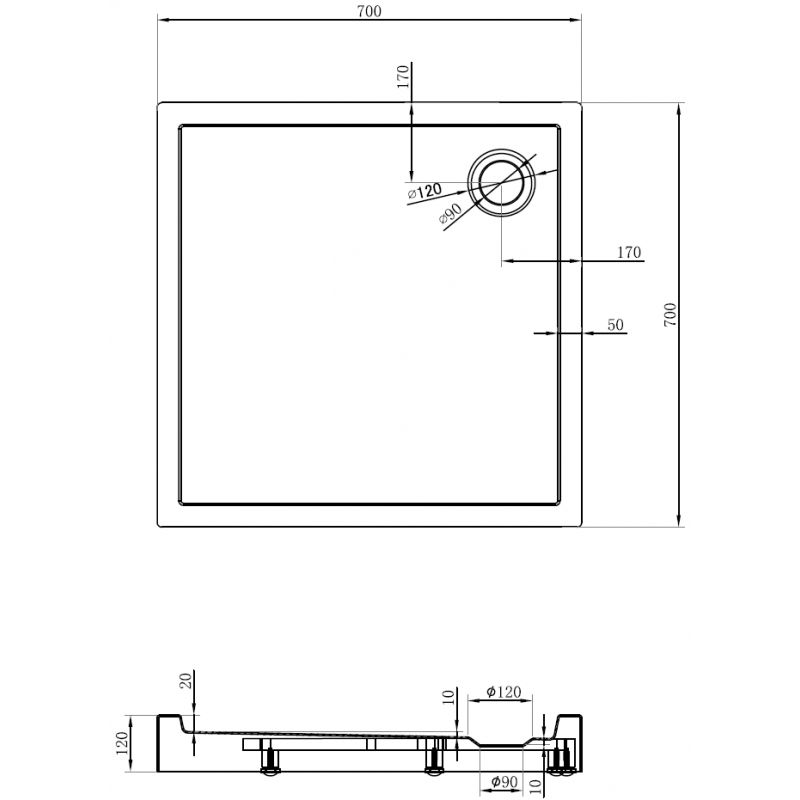 Mexen Flow+ cadă de duș pătrată 70 x 70 cm, alb lucios - 46S107070H