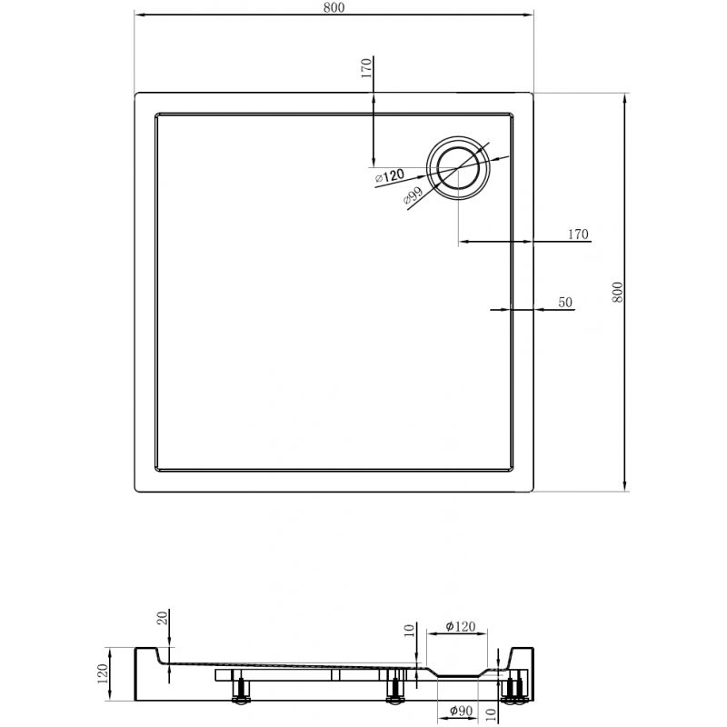 Mexen Flow+ cadă de duș pătrată 80 x 80 cm, alb lucios - 46S108080H