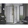 Mexen Apia cabina de duș glisantă 100 x 100 cm, transparentă, aurie + cadă duș Flat, albă - 840-100-100-50-00-4010G