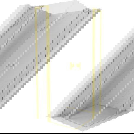 Mexen Mist L Cabină de duș Duo cu uși batante 90 x 90 cm, transparentă, auriu periat - 8A4L-090-090-55-00