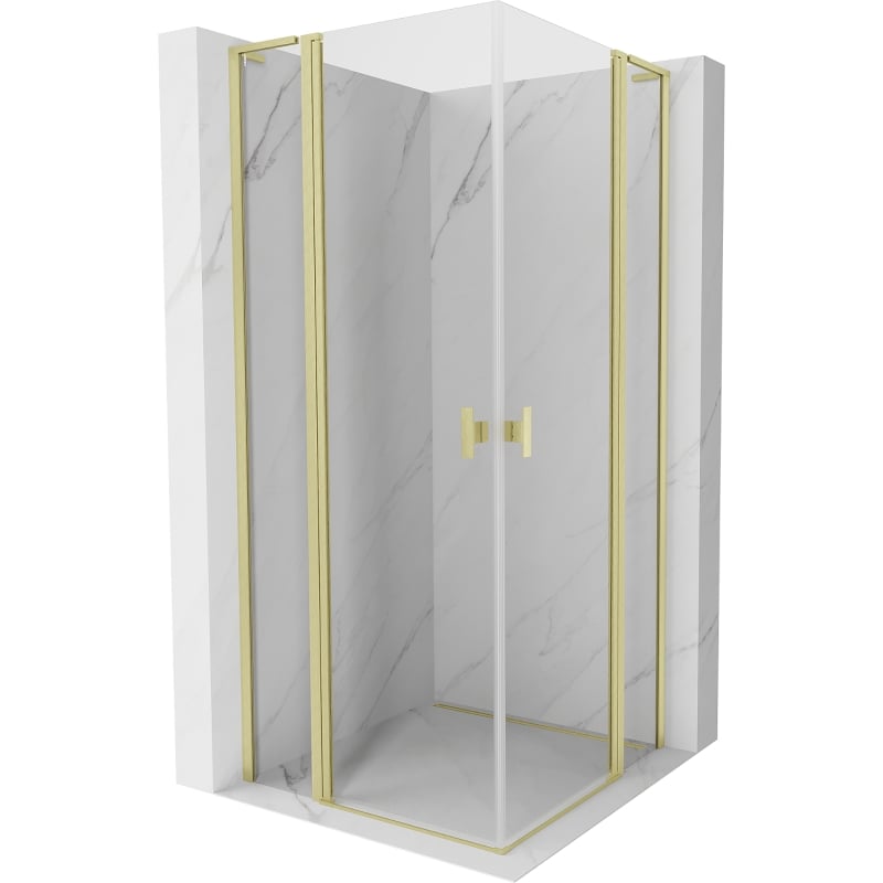 Mexen Mist L Duo cabină de duș batantă 100 x 100 cm, transparent, aurie periată - 8A4L-100-100-55-00