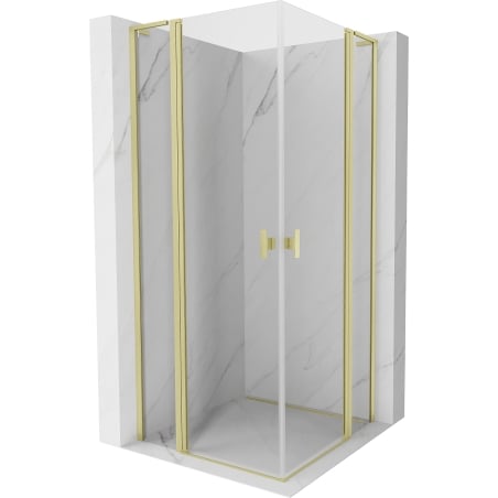 Mexen Mist L Duo cabină de duș batantă 100 x 100 cm, transparent, aurie periată - 8A4L-100-100-55-00