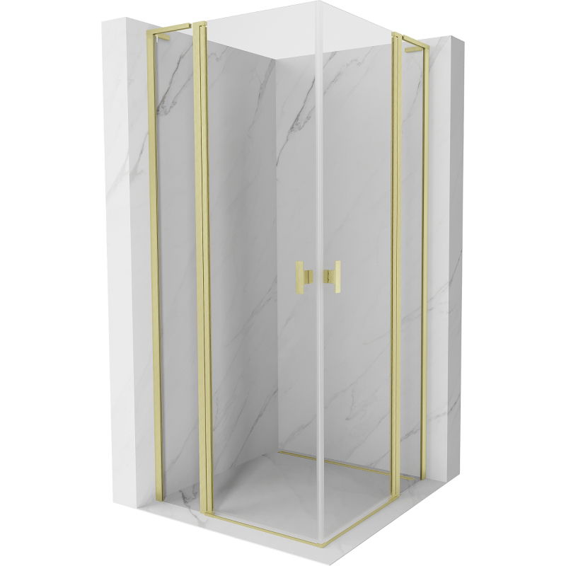 Mexen Mist L Duo cabină de duș batantă 110 x 110 cm, transparent, auriu periat - 8A4L-110-110-55-00