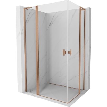 Cabină de duș Mexen Mist L Duo cu deschidere 95 x 90 cm, transparentă, cupru periat - 8A4L-095-090-65-00