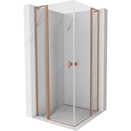 Mexen Mist L Duo cabină de duș cu uși batante 100 x 100 cm, transparent, cupru periat - 8A4L-100-100-65-00