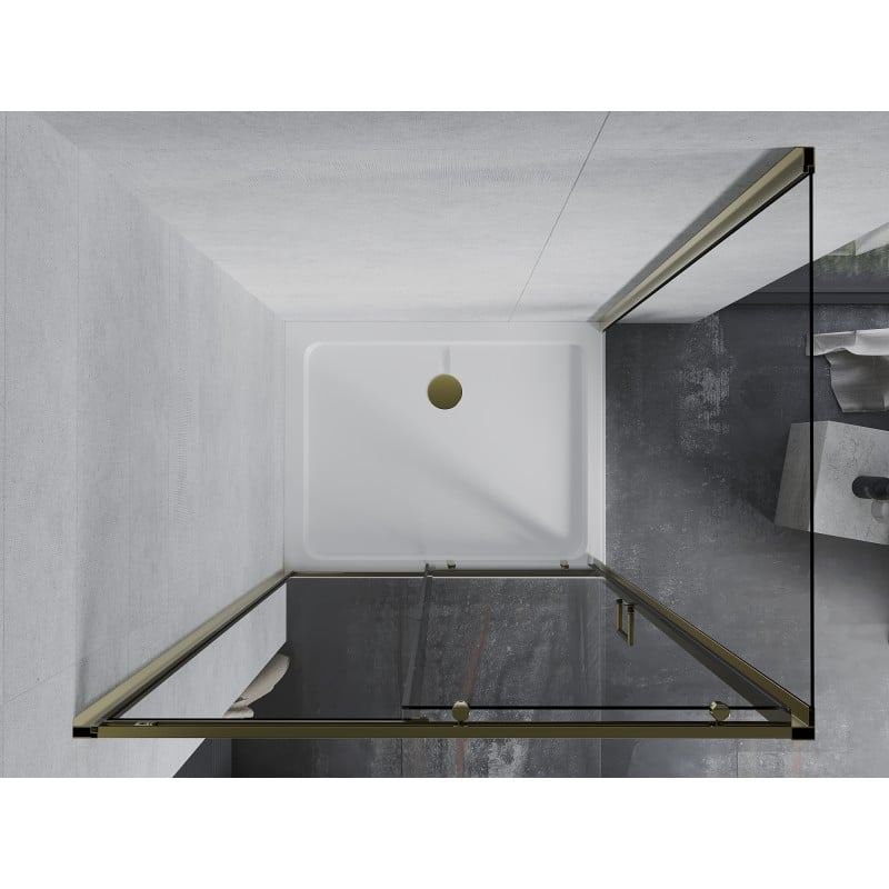 Mexen Apia cabina de duș glisantă 110 x 90 cm, transparentă, auriu + cabină Flat, alb - 840-110-090-50-00-4010G
