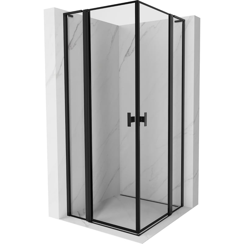 Cabină de duș Mexen Mist L Duo cu uși rabatabile 90 x 90 cm, cadru negru, negru - 8A4L-090L-090P-70-70
