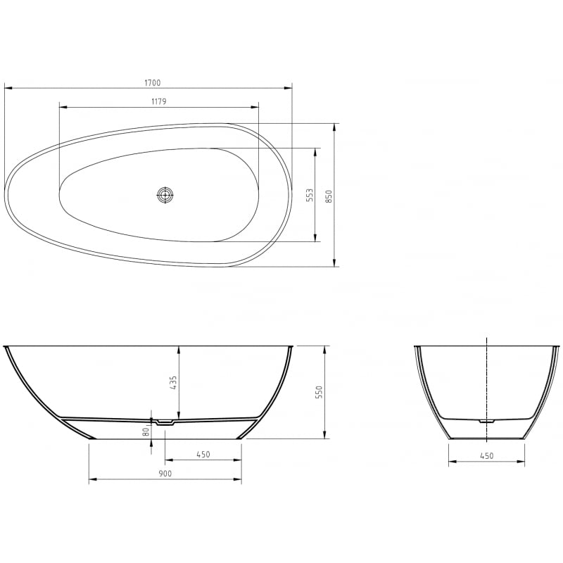 Mexen Glass átlátszó szabadon álló kád 170 x 85 cm, króm lefolyó - 58061708511