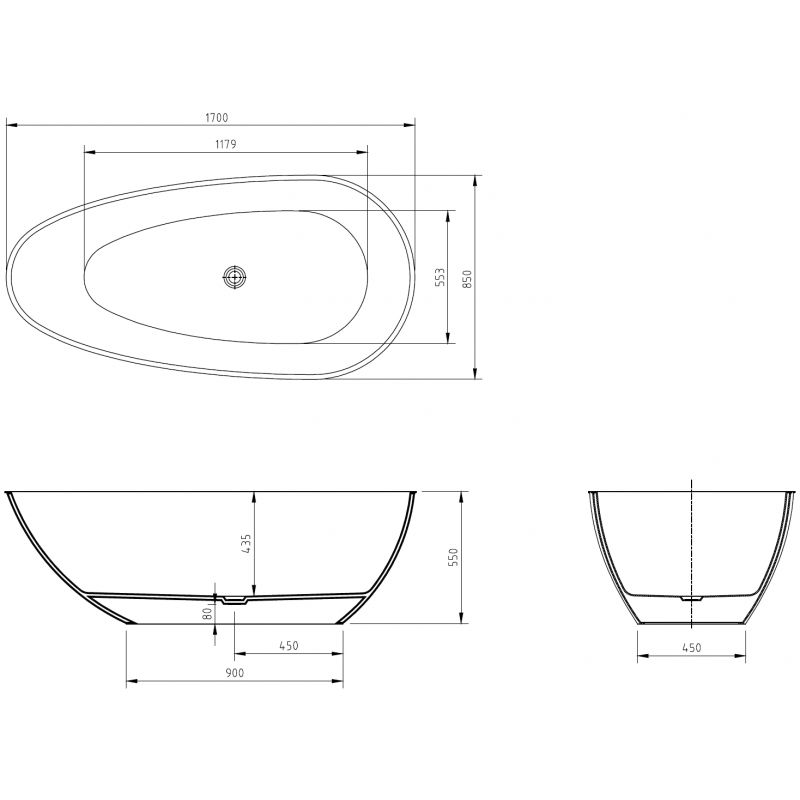 Mexen Glass negru cadă independentă transparentă 170 x 85 cm, dop crom - 58061708513