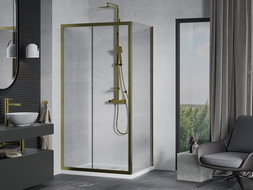 Mexen Apia cabină de duș extensibilă 130 x 100 cm, transparent, Aurie + cadă de duș Flat, Albă- 840-130-100-50-00-4010G