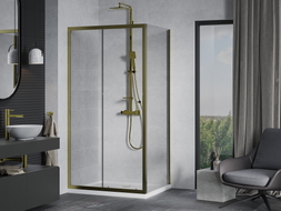 Mexen Apia cabină de duș glisantă 130 x 100 cm, transparent, auriu + cadă Flat, alb - 840-130-100-50-00-4010G