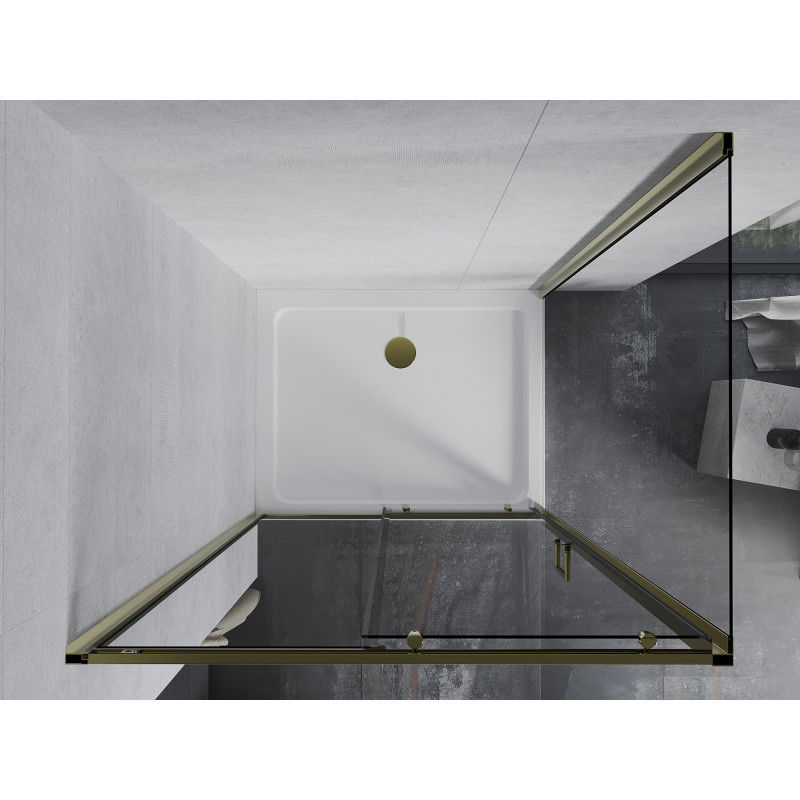 Mexen Apia cabină de duș culisantă 140 x 80 cm, transparentă, auriu + cadă de duș Flat, alb- 840-140-080-50-00-4010G