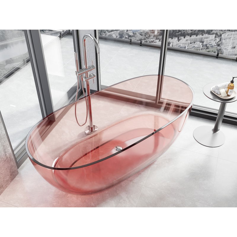 Mexen Pure coral cadă freestanding transparentă 170 x 80 cm, scurgere cromată - 58071708004