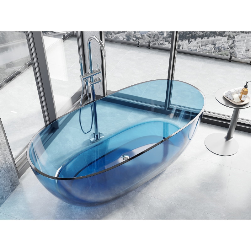 Mexen Pure cadă freestanding transparentă 170 x 80 cm, denim, dop crom - 58071708007