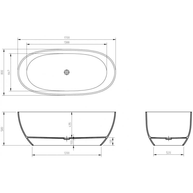 Mexen Pure albastru ardezie închis cadă freestanding transparentă 170 x 80 cm, dop crom - 58071708010