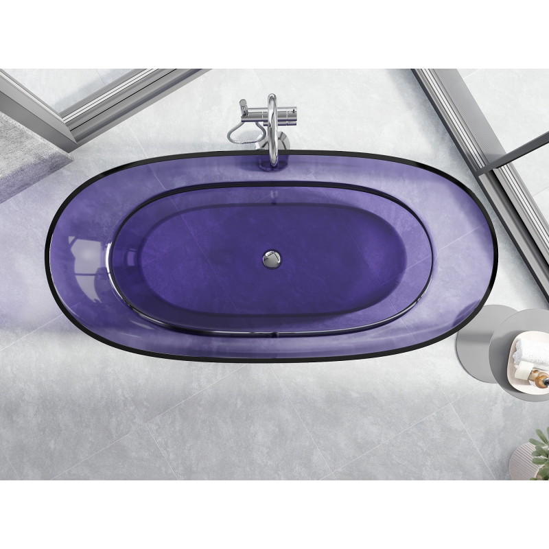 Mexen Pure cadă freestanding transparentă 170 x 80 cm, albastru închis ardezie, dop crom - 58071708010