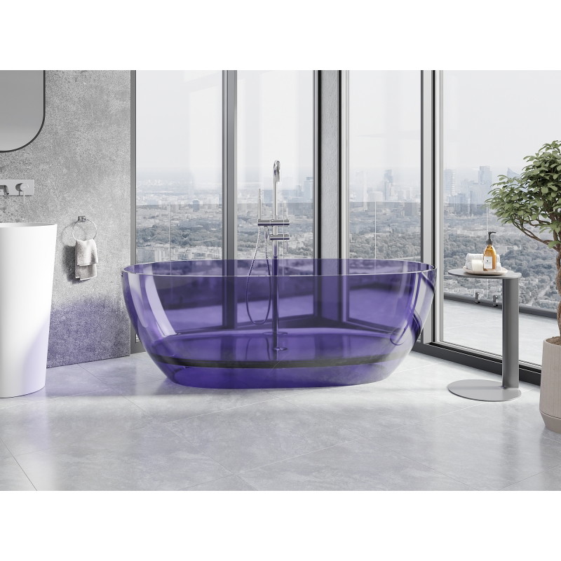 Mexen Pure cadă freestanding transparentă 170 x 80 cm, albastru închis ardezie, dop crom - 58071708010
