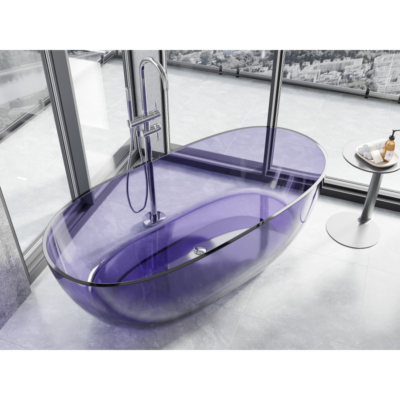 Mexen Pure cadă freestanding transparentă 170 x 80 cm, albastru închis ardezie, dop crom - 58071708010