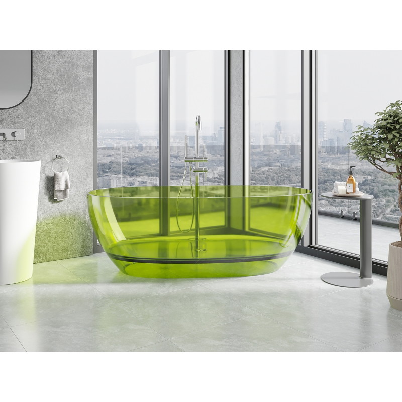 Mexen Pure cadă de baie independentă transparentă 170 x 80 cm, lime, șaibă cromată - 58071708012
