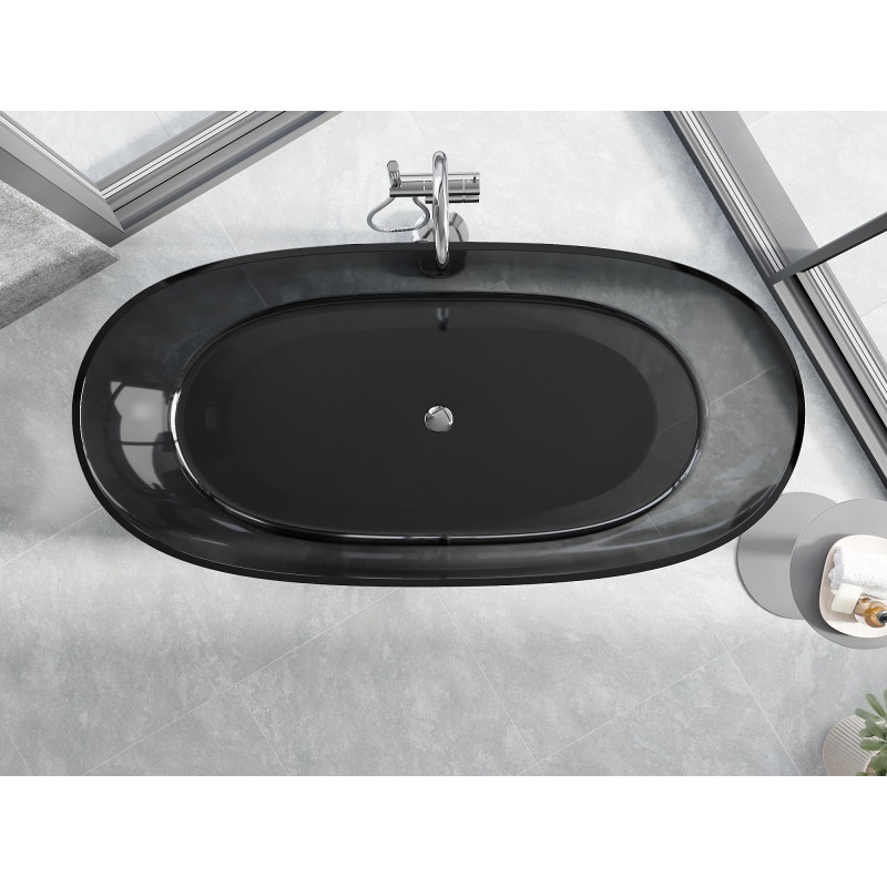 Mexen Pure szabadon álló átlátszó kád 170 x 80 cm, fekete, króm lefolyó - 58071708013