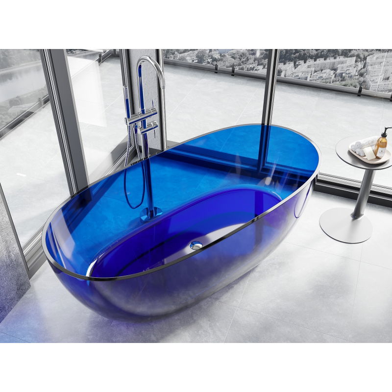 Mexen Pure Sapphire szabadon álló átlátszó kád 170 x 80 cm, krómozott lefolyó - 58071708016