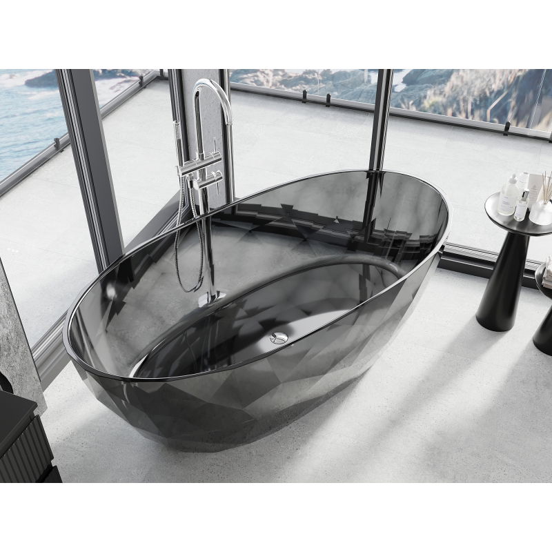 Mexen Orax neagră cadă de baie freestanding transparentă 170 x 80 cm, dop crom - 58081708013