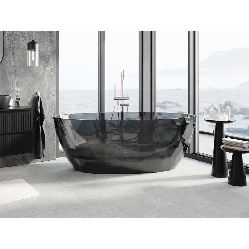 Mexen Orax cadă freestanding transparentă 170 x 80 cm, negru, sifon crom - 58081708013