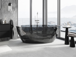 Mexen Orax neagră cadă de baie freestanding transparentă 170 x 80 cm, dop crom - 58081708013