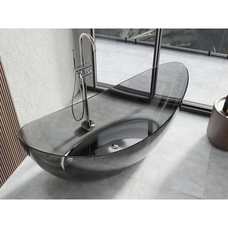 Mexen Vea cadă de baie freestanding transparentă 180 x 80 cm, negru, dop cromat - 58091808013