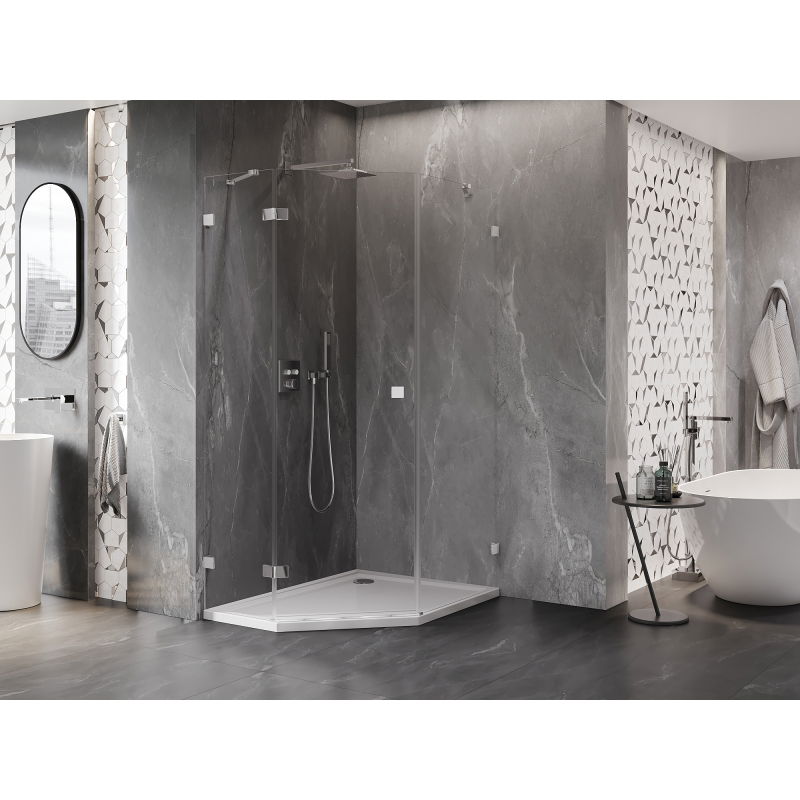 Mexen Lunar cabină de duș pentagonală cu deschidere stânga 80 x 90 cm, transparent, crom - 831-080L-090P-01-00-L