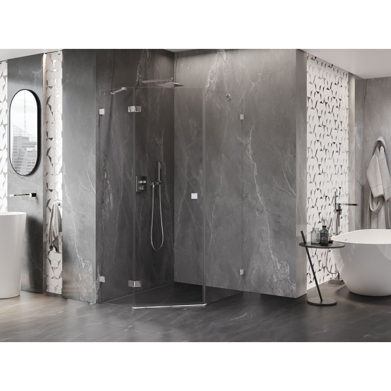 Mexen Lunar cabină de duș pentagonală cu deschidere stânga 80 x 90 cm, transparent, crom - 831-080L-090P-01-00-L