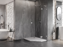 Mexen Lunar L ötszögletű zuhanykabin, jobbra nyíló, 80 x 90 cm, átlátszó, króm - 831L-080P-090L-01-00-P