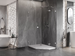 Mexen Lunar cabină de duș pentagonală cu deschidere dreapta 80 x 90 cm, transparentă, crom - 831-080P-090L-01-00-P