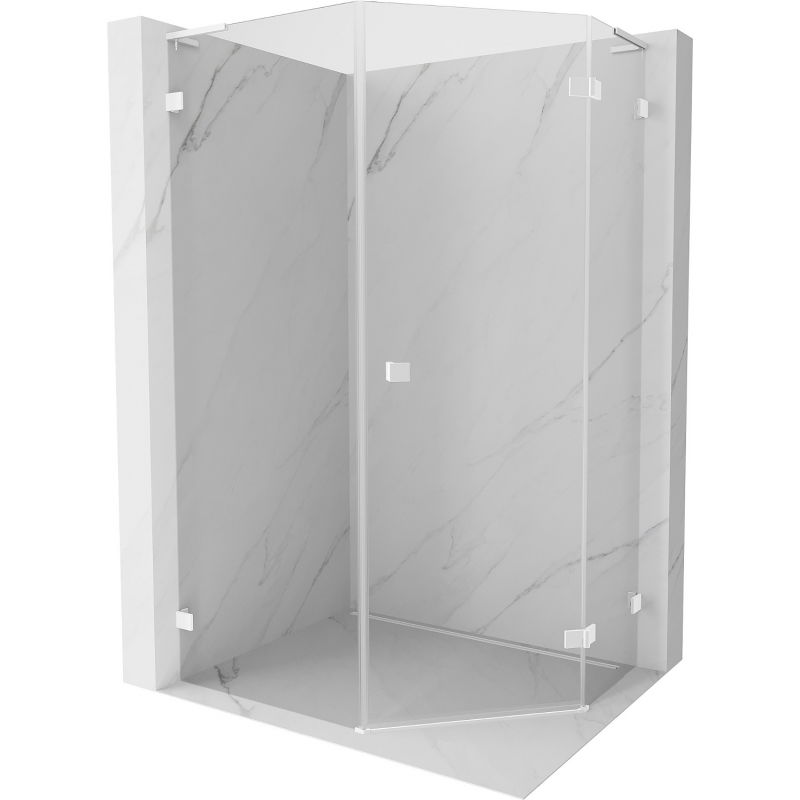 Mexen Lunar L ötszögletű zuhanykabin befelé nyíló jobb 80 x 90 cm, átlátszó, fehér - 831L-080P-090L-20-00-P