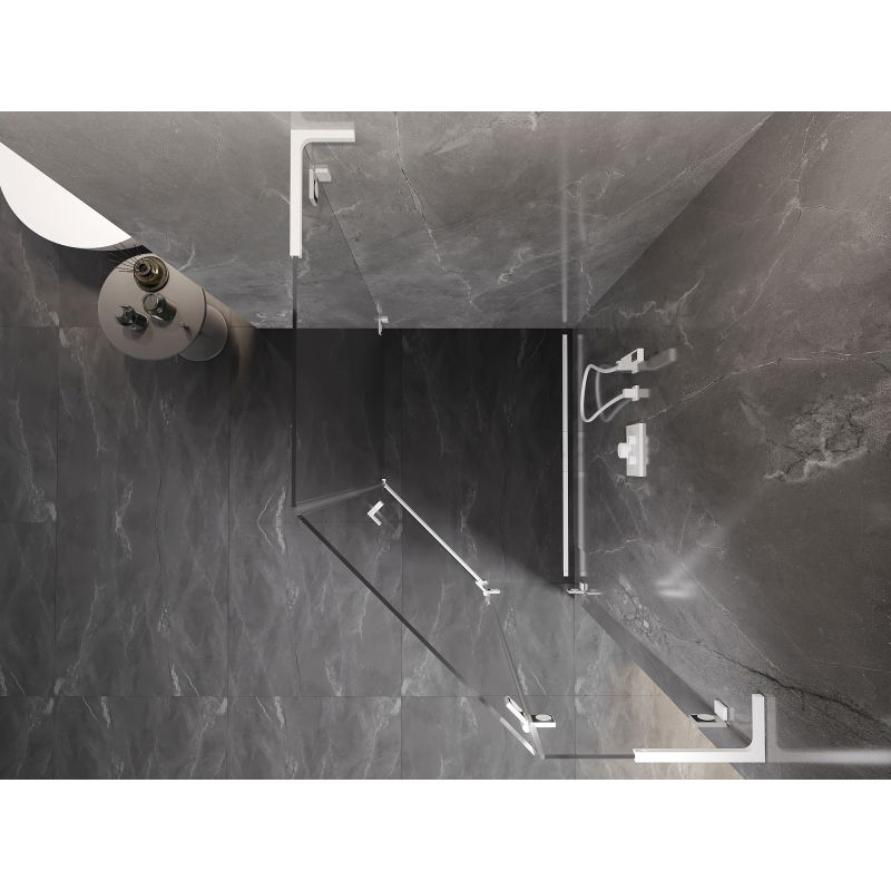 Mexen Lunar L cabină de duș pentagonală cu deschidere dreapta 80 x 90 cm, transparentă, albă - 831L-080P-090L-20-00-P