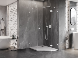 Mexen Lunar cabină de duș pentagonală cu ușă dreaptă 80 x 100 cm, transparentă, albă - 831-080P-100L-20-00-P