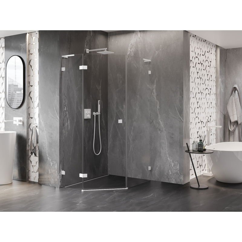 Mexen Lunar L cabina de duș pătrată batantă stânga 80 x 90 cm, transparentă, albă - 831L-080L-090P-20-00-L