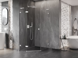 Mexen Lunar L cabină de duș pentagonală batantă stânga 80 x 90 cm, transparent, albă - 831L-080L-090P-20-00-L