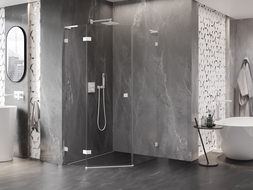 Mexen Lunar L ötszögletű, balra nyitható zuhanykabin 80 x 100 cm, átlátszó, fehér - 831L-080L-100P-20-00-L