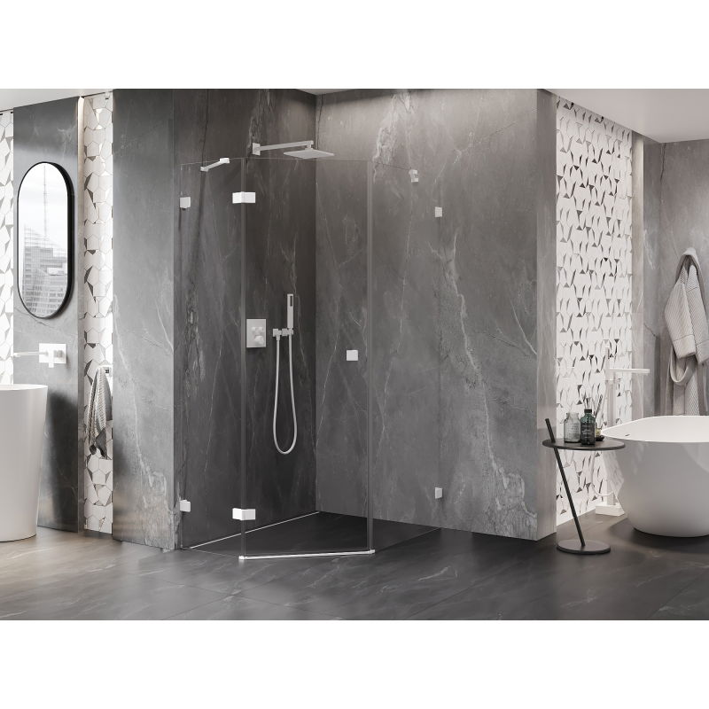 Mexen Lunar cabină de duș pentagonală pivotantă stânga 80 x 90 cm, transparent, alb - 831-080L-090P-20-00-L