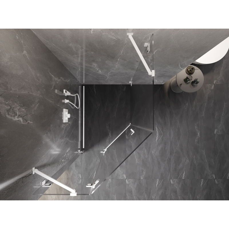 Mexen Lunar cabină de duș pentagonală pivotantă stânga 80 x 90 cm, transparent, alb - 831-080L-090P-20-00-L