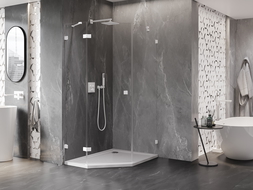 Mexen Lunar ötszögletű baloldali zuhanykabin 90 x 100 cm, átlátszó, fehér - 831-090L-100P-20-00-L