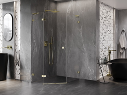 Mexen Lunar L ötszögletű balra nyíló zuhanykabin 80 x 100 cm, átlátszó, arany - 831L-080L-100P-50-00-L