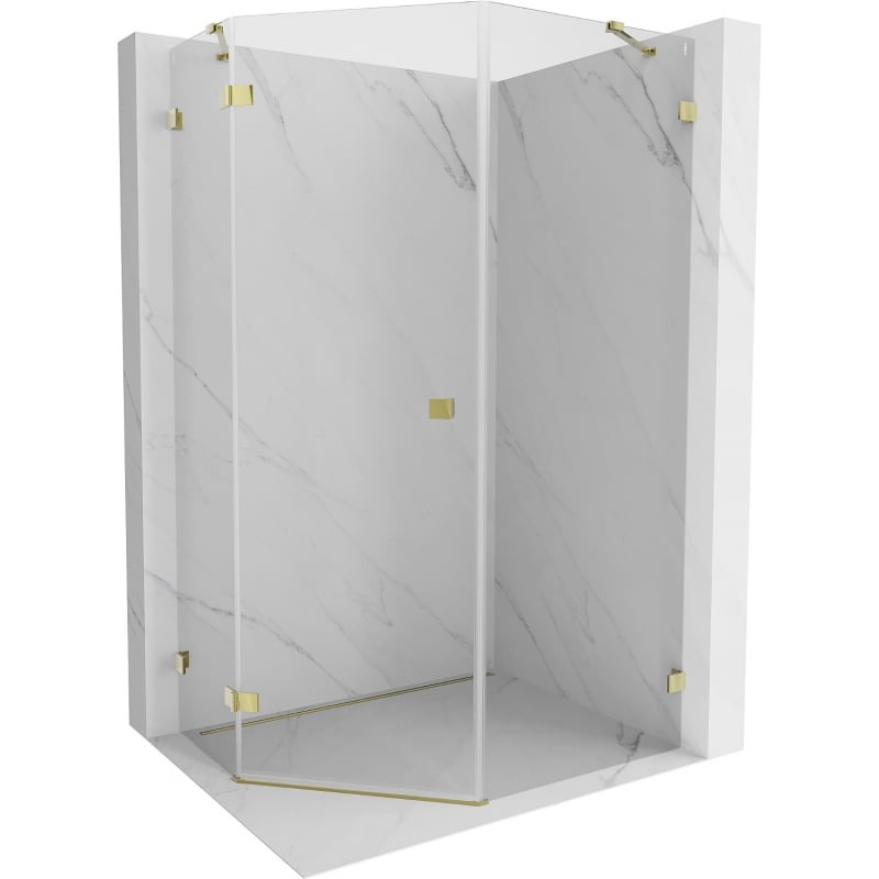 Mexen Lunar cabină de duș pentagonală cu deschidere pe stânga 80 x 100 cm, transparent, auriu - 831-080L-100P-50-00-L