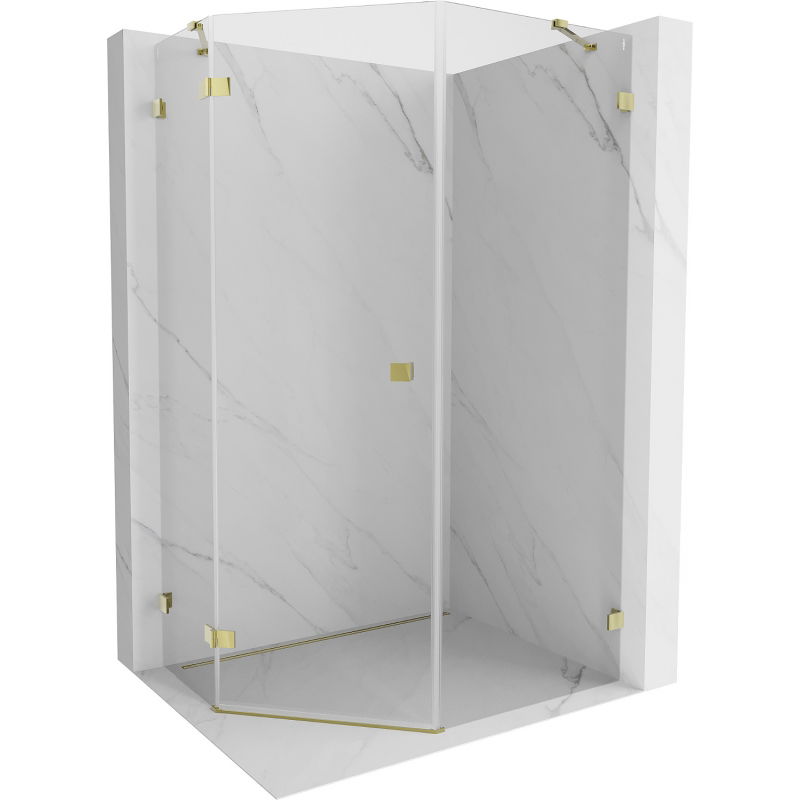 Mexen Lunar cabină de duș pentagonală pivotantă stânga 90 x 100 cm, transparentă, aurie - 831-090L-100P-50-00-L